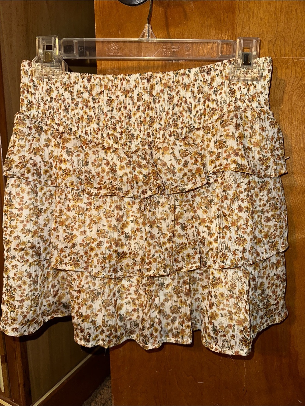 Altar'd State White Mini Skirt with Brown Floral Print